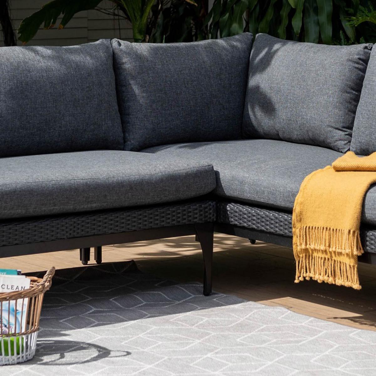 Loungesofa Infinity Aus Kunststoffgeflecht mit Kissen - Anthrazit/Schwarz, Basics, Kunststoff/Metall (227/58/83cm)