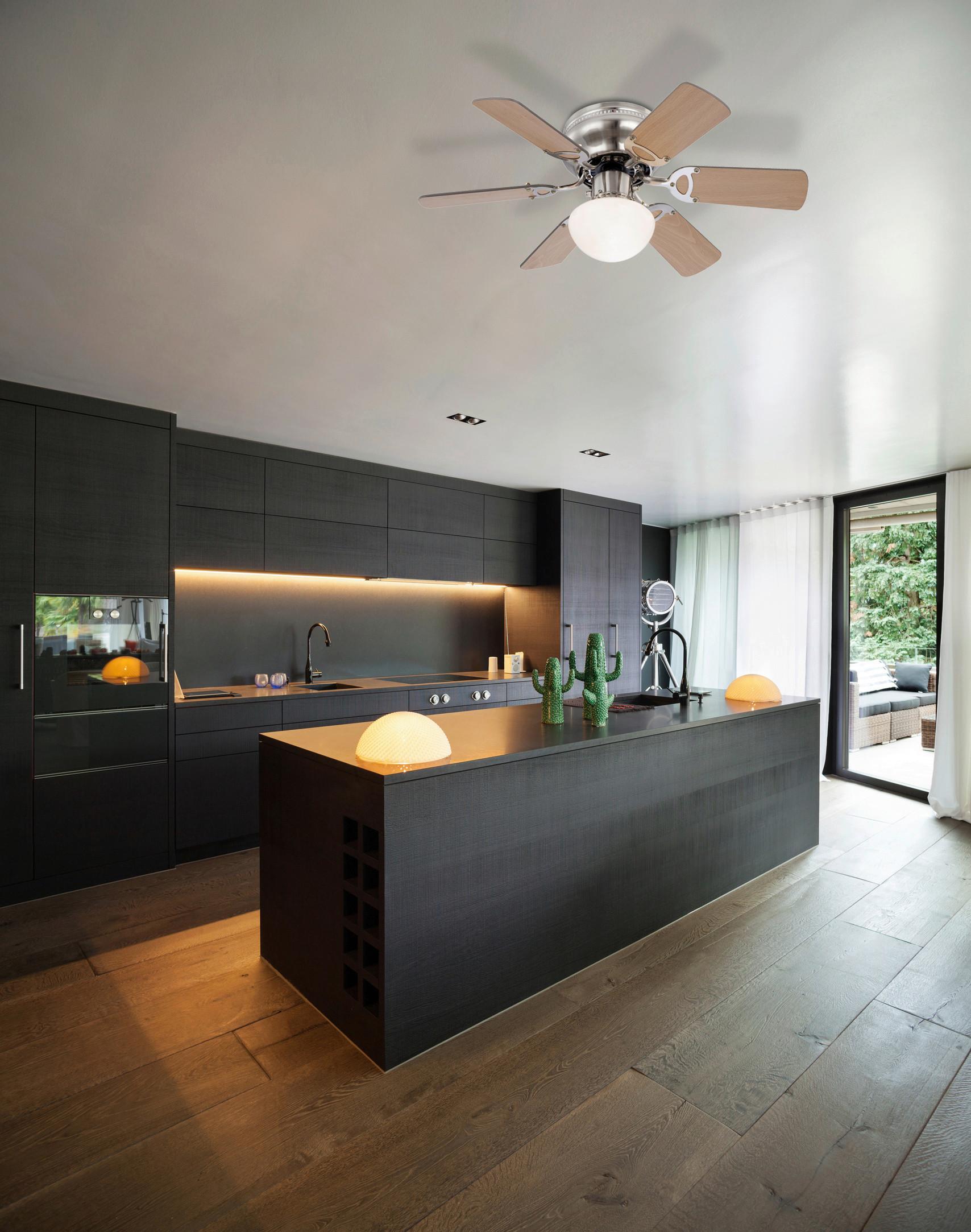 Deckenventilator Ugo Buchefarben 6 Holzflügel - Buchefarben, Basics, Holz/Metall (76/28cm) - Globo