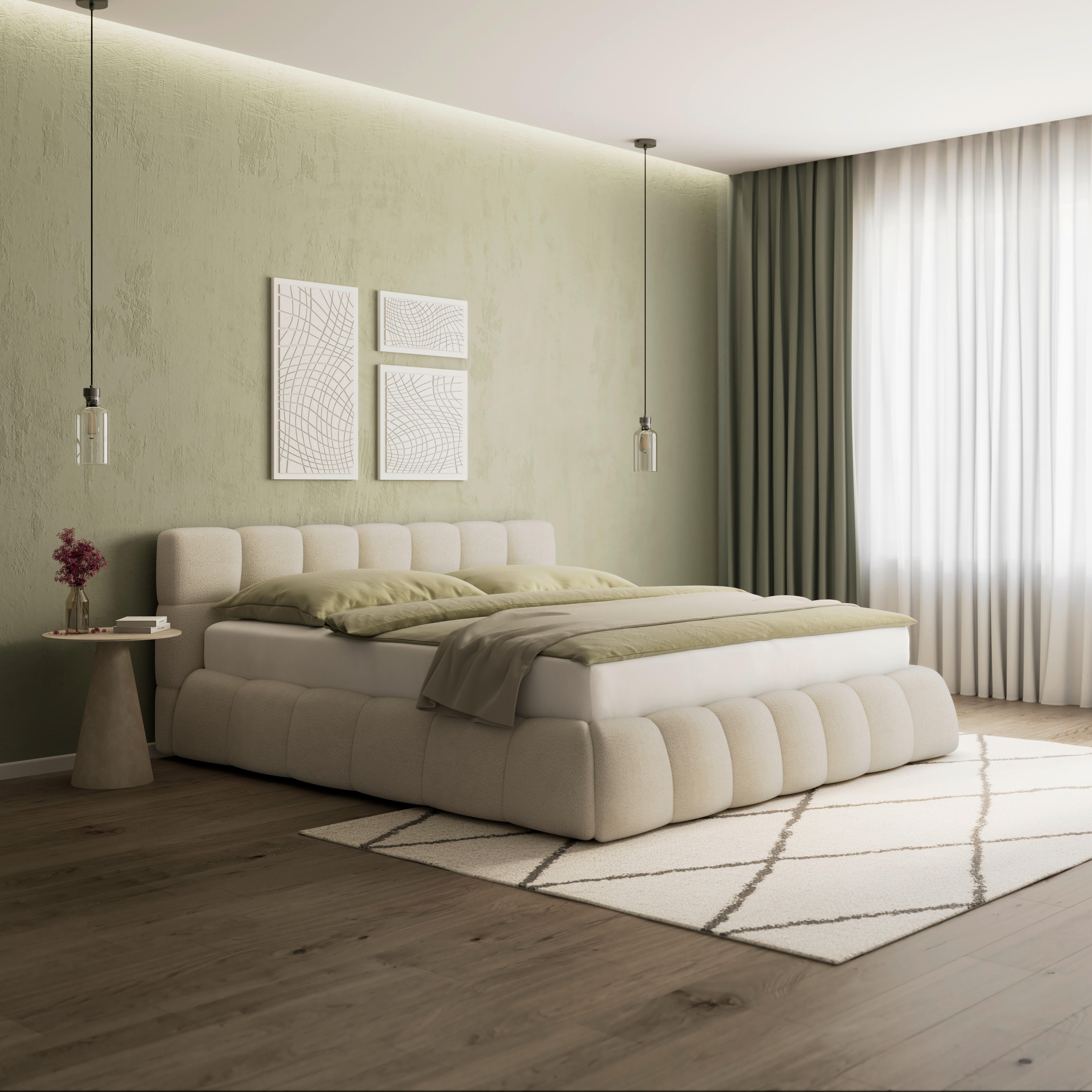 Čalúnená posteľ MARIJA 180x200 cm, béžová - slonovinová/prírodná farba, Modern, kov/drevo (180/200cm) - Bessagi Home