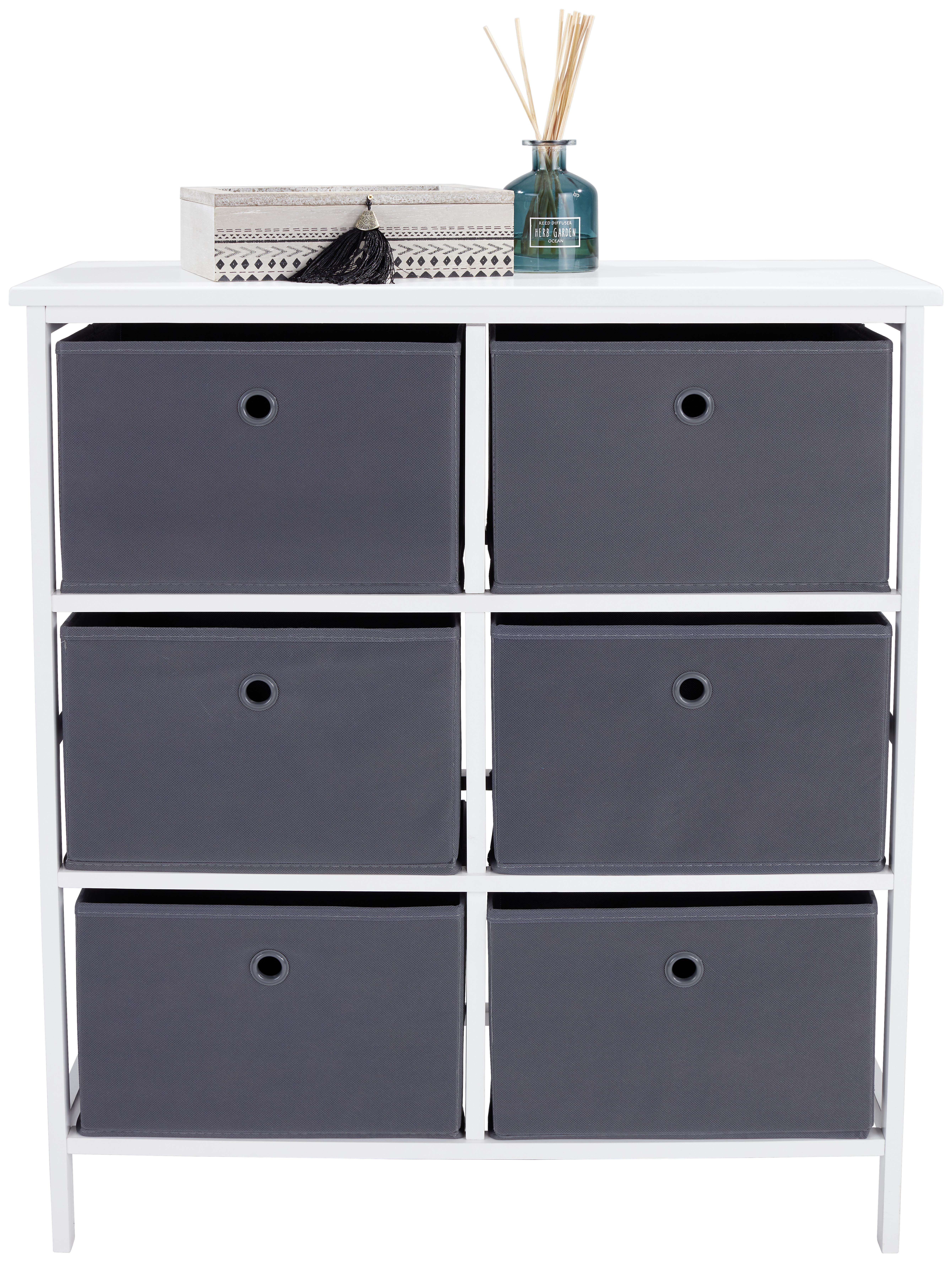 Regal inkl. Boxen Oliver B 70cm, Weiß/Grau - Weiß/Grau, MODERN, Holzwerkstoff/Textil (70/80/30cm)