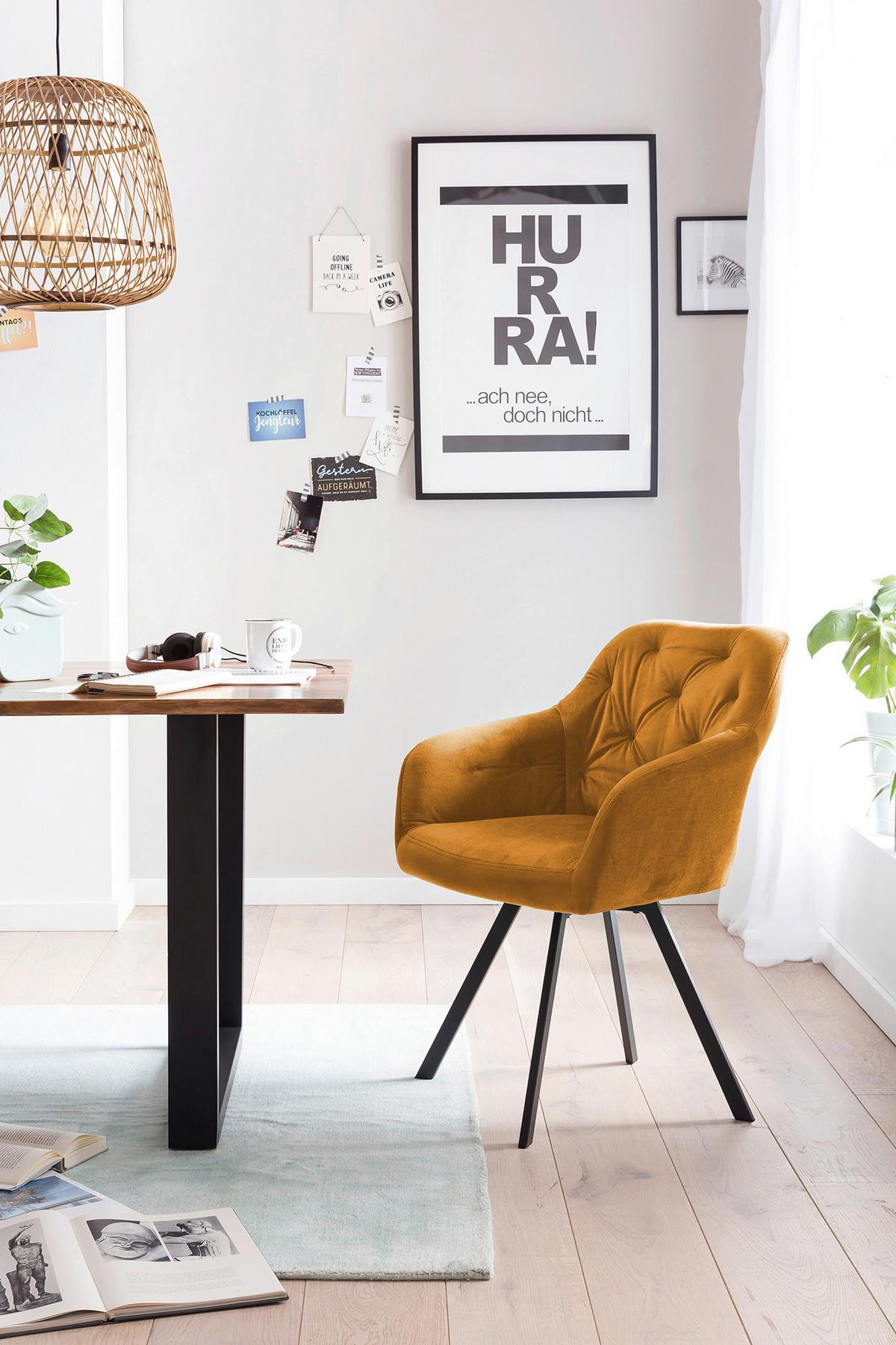 Tischgruppe Walnussfarben/Senfgelb 180 cm - Senfgelb/Walnussfarben, MODERN, Holz/Textil (180/90/75cm) - Livetastic