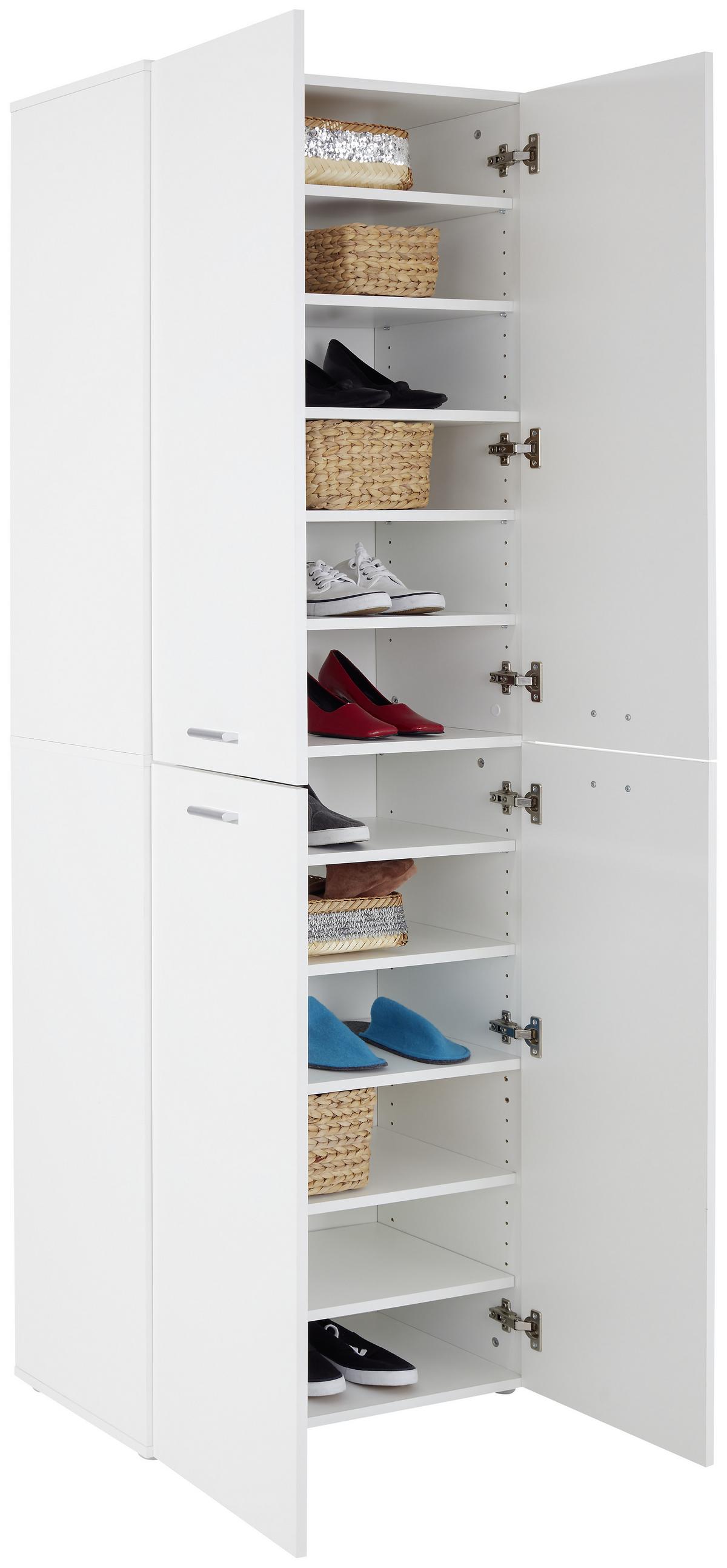 Schuhschrank Elan Weiß 4 Türen B: 70 Cm - Alufarben/Weiß, MODERN, Holzwerkstoff (70/200/36.6cm)