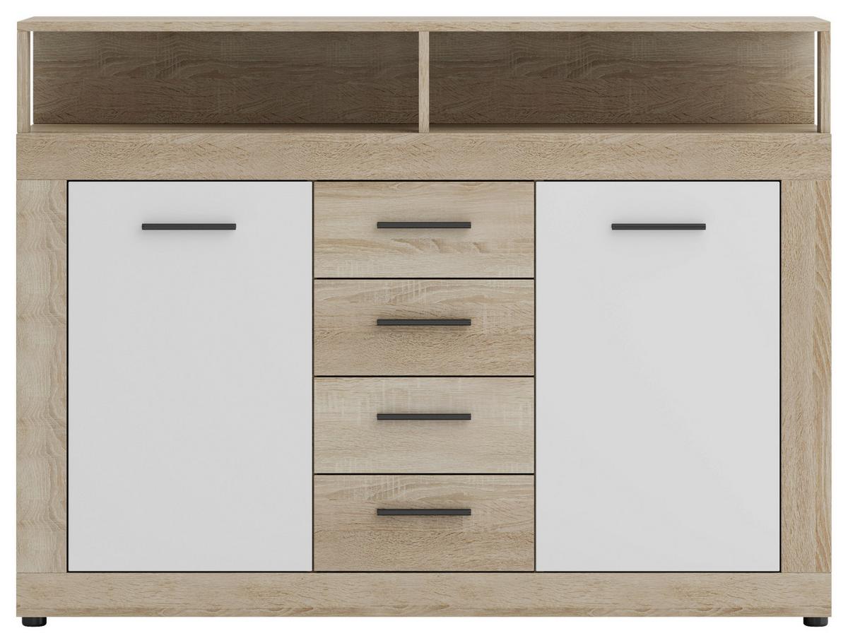 Kommode Lupo Eiche Dekor Weiß B: 119 Cm - Weiß/Sonoma Eiche, Design, Holzwerkstoff (119/96/32cm) - MID.YOU