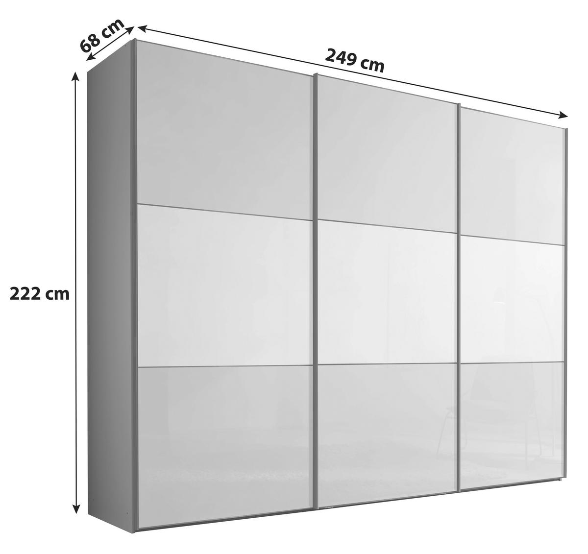 Schwebetürenschrank Mit Glasfront 249cm, Weiß/hellgrau - Dunkelgrau/Hellgrau, MODERN, Glas/Holzwerkstoff (249/222/68cm)