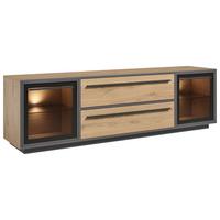 TV-Lowboard Nadiro B: 187 cm Wildeiche Dekor/Schwarz Matt - Eichefarben/Schwarz, Trend, Glas/Holzwerkstoff (187/55/40cm) - Livetastic