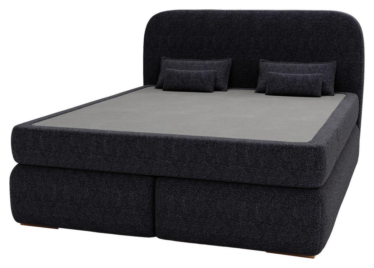 Boxspringbett mit Topper 180x200 Isla - Buchefarben/Schwarz, Basics, Holz/Holzwerkstoff (180/200cm) - Livetastic