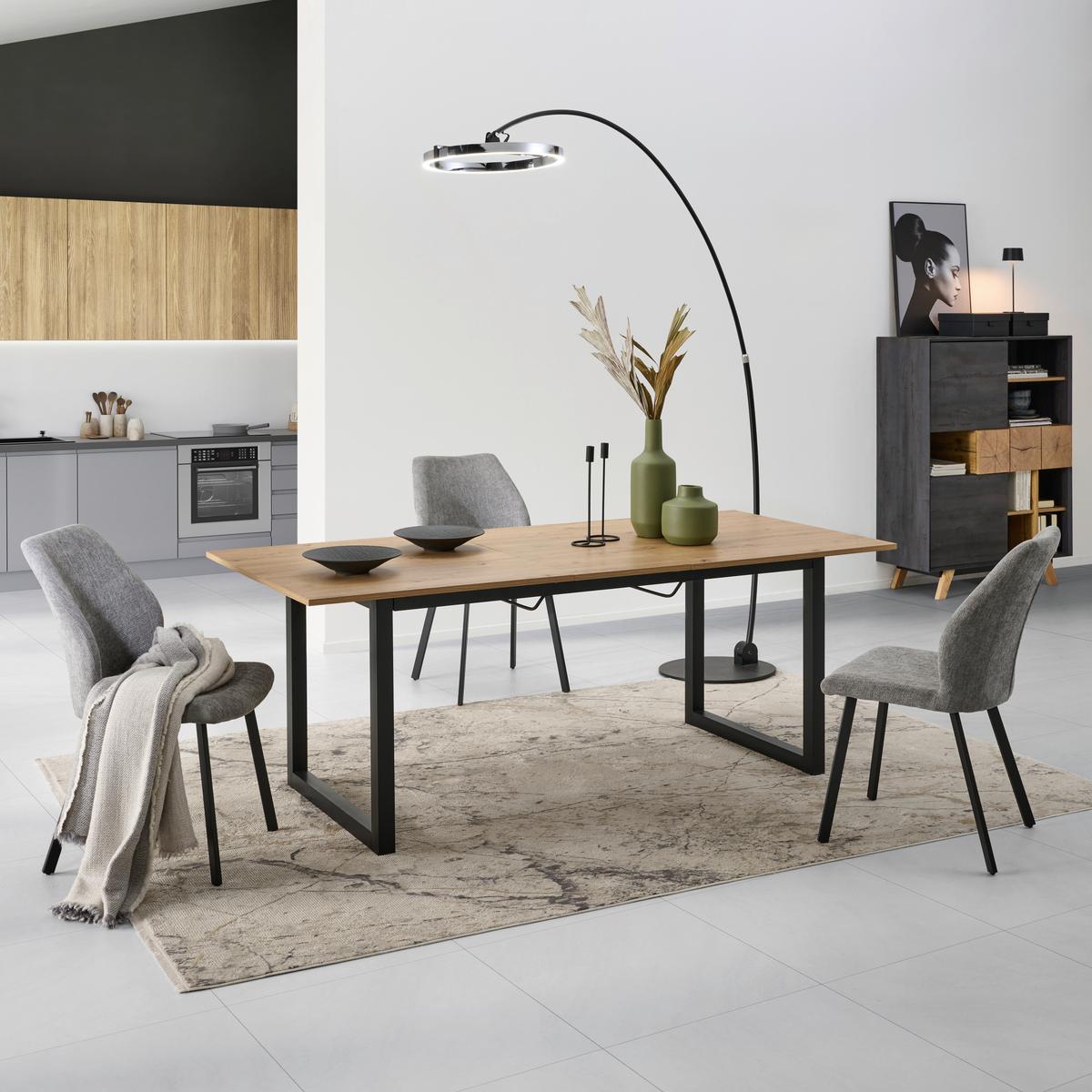 Ausziehtisch Dean 160 Az 160-200x76x90 Cm Eiche - Schwarz/Eiche Artisan, KONVENTIONELL, Holzwerkstoff/Metall (160-200/90/76cm) - MID.YOU