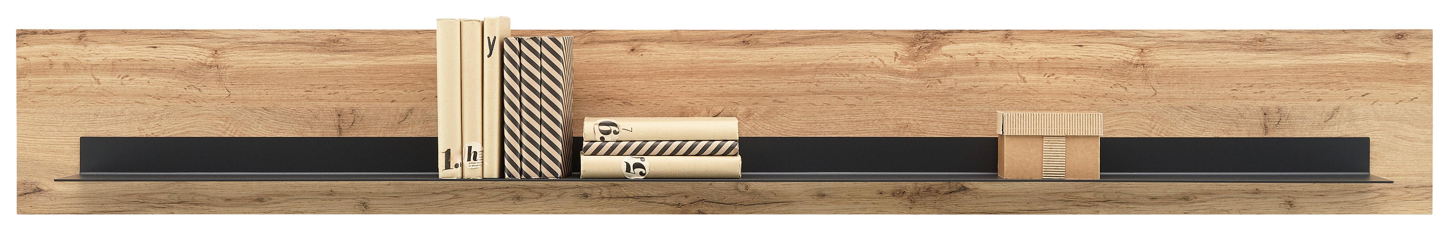 NÁSTĚNNÁ POLICE SKAGEN - černá/barvy dubu, Moderní, kov/kompozitní dřevo (197/27/22cm) - Premium Living