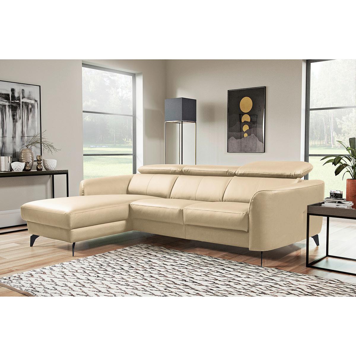 Ecksofa Berne Beige S: 183x261 Cm - Beige/Schwarz, Design, Leder/Textil (183/261cm) - Livetastic