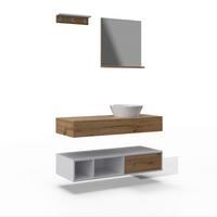 Koupelna Wick 5 -dílná přírodní/bílá - bílá/přírodní barvy, Moderní, kov/kompozitní dřevo - Bessagi Home