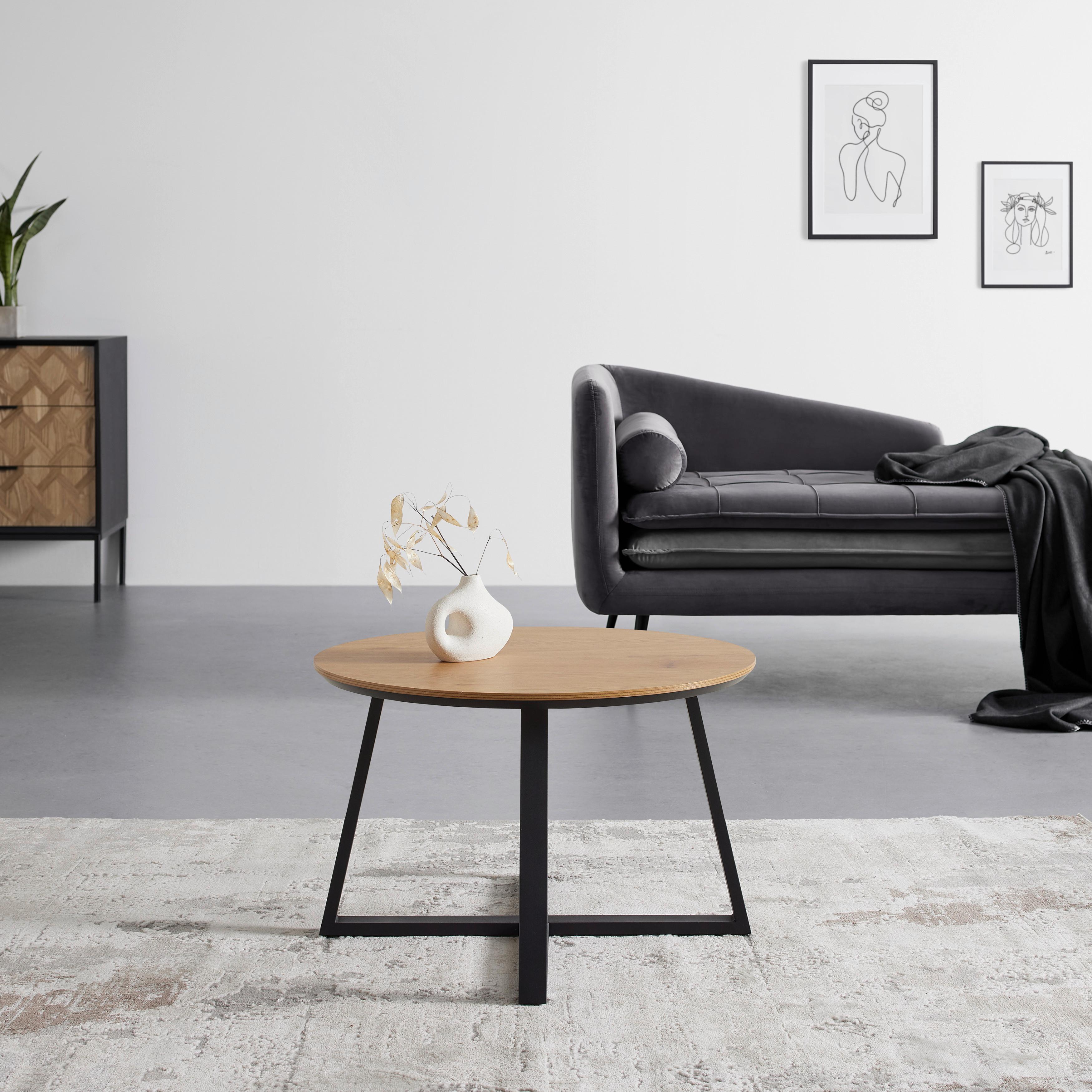 KONFERENČNÍ STOLEK BRAVA - černá/přírodní barvy, Moderní, kov/kompozitní dřevo (70/45cm) - Mömax