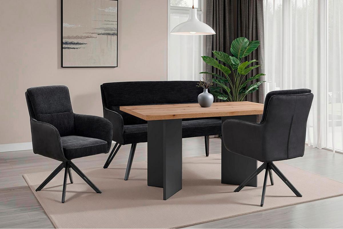 Sitzbank Tino - Schwarz, MODERN, Textil/Metall (140/94/67cm) - MID.YOU