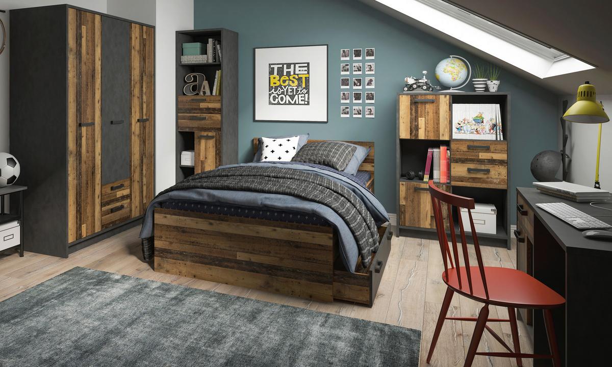 Gyerek Falipolc Nubi - ótölgy/sötétszürke, Modern, faalapú anyag (120/22/22cm)