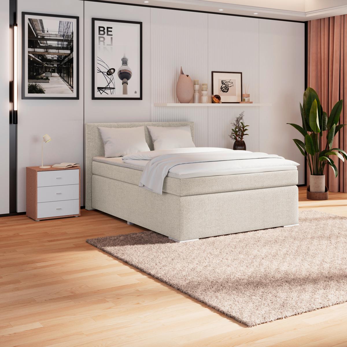 Boxspringbett Mira Webstoff Grau, Lf: 140x200cm - Beige, KONVENTIONELL, Holz/Textil (140/200cm)