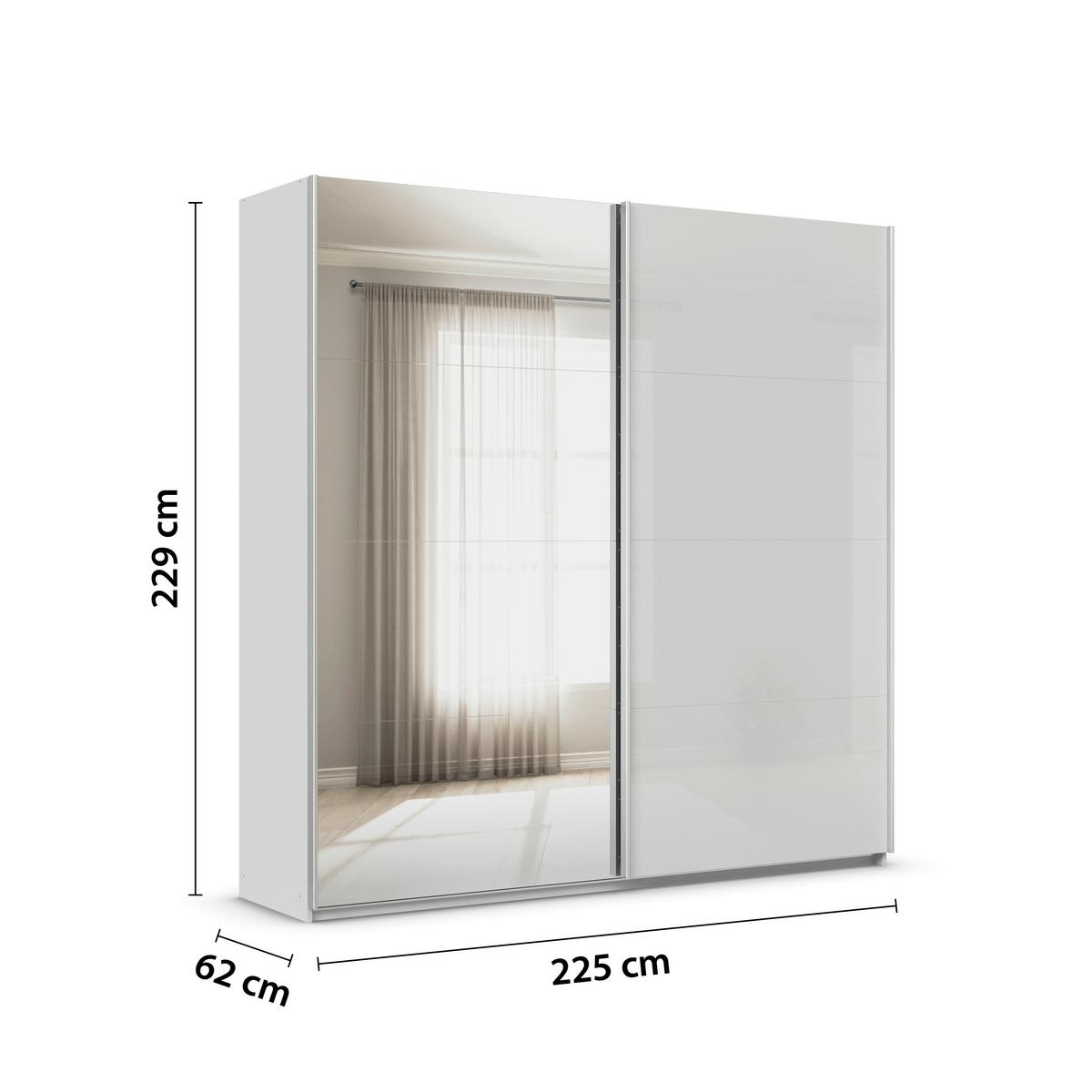 Tolóajtós Szekrény Feldkirch 225/229cm - ezüst/magasfényű szürke, Modern, faalapú anyag/Üveg (225/229/62cm)