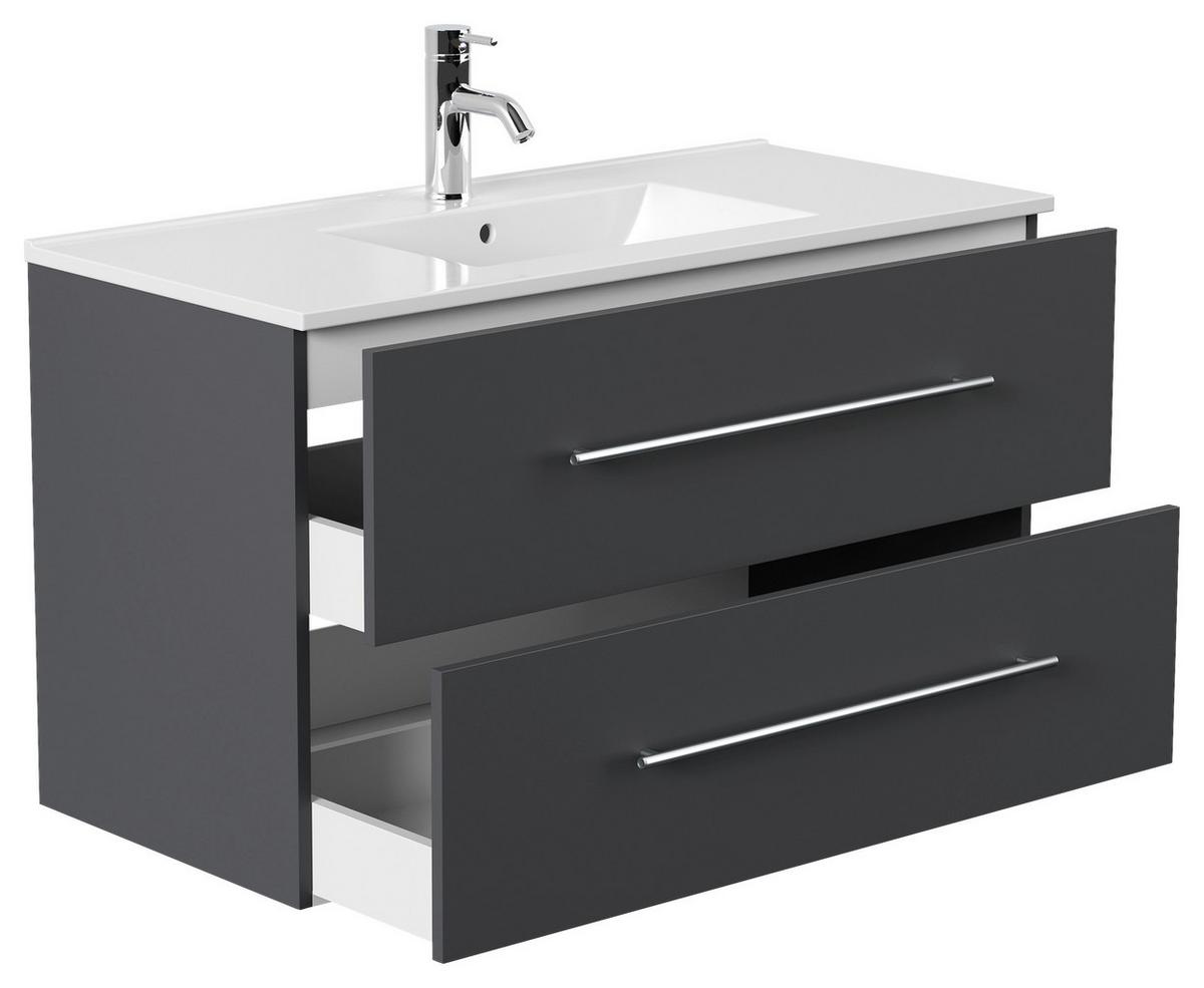 WASCHTISCHKOMBI Homeline, Graphitfarben B: 101cm - Graphitfarben/Weiß, Basics, Keramik/Holzwerkstoff (101cm) - MID.YOU