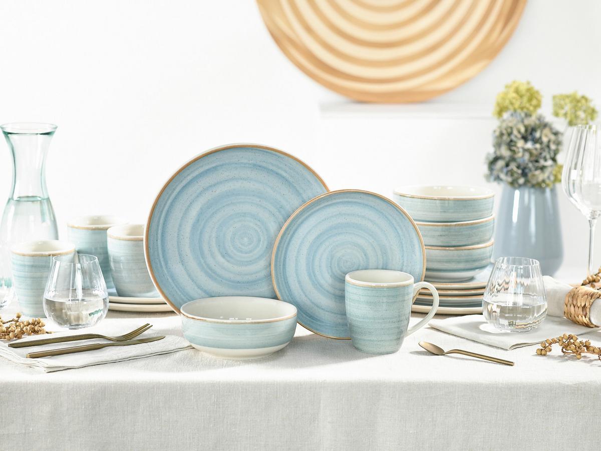Kombiservice Steinzeug 16 -Teilig. Creme/Azurblau - Azurblau/Creme, Basics, Keramik - Creatable
