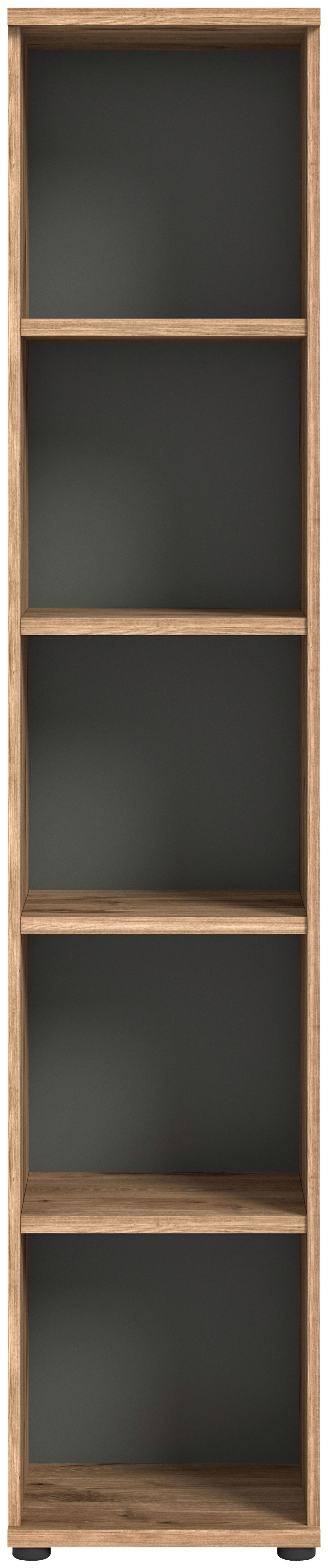 Regál sivá/dekor dub - čierna/sivá, kompozitné drevo/plast (40/199/37cm) - MID.YOU