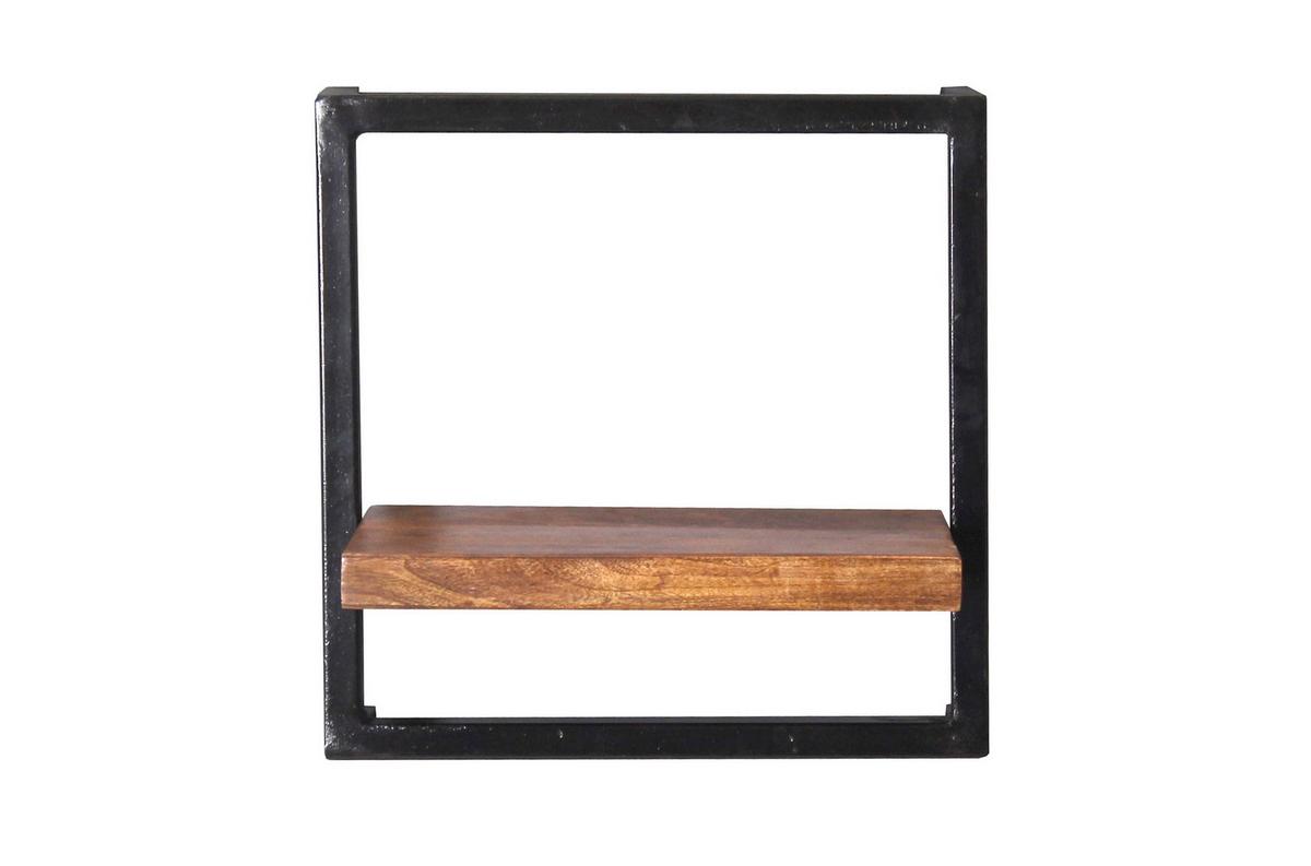 Wandregal Mangoholz/Schwarz B: 35cm - Schwarz/Naturfarben, Design, Holz/Metall (35/35/25cm) - MID.YOU