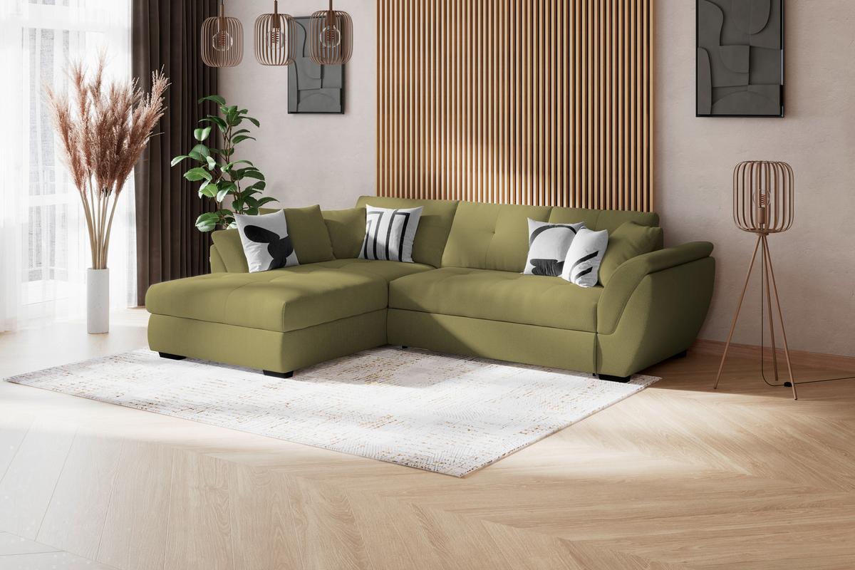 Rohová sedačka BERISSO, levá, zelená - černá/zelená, Konvenční, textil/plast (187/278cm) - Ondega