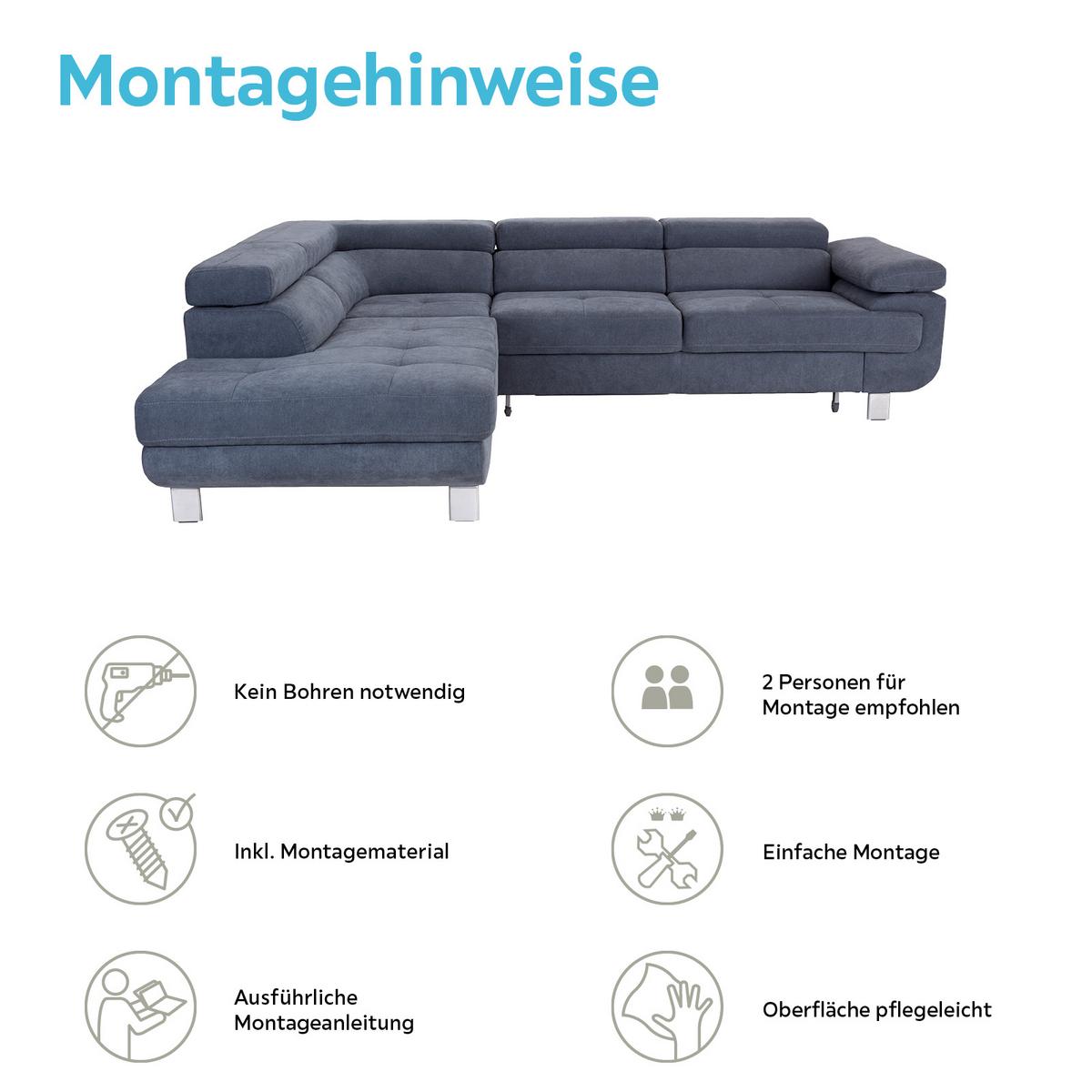 Ecksofa Mit Schlaffunktion & Bettkasten Savona Blaugrau - Blaugrau, MODERN, Textil (230/270cm) - Ondega