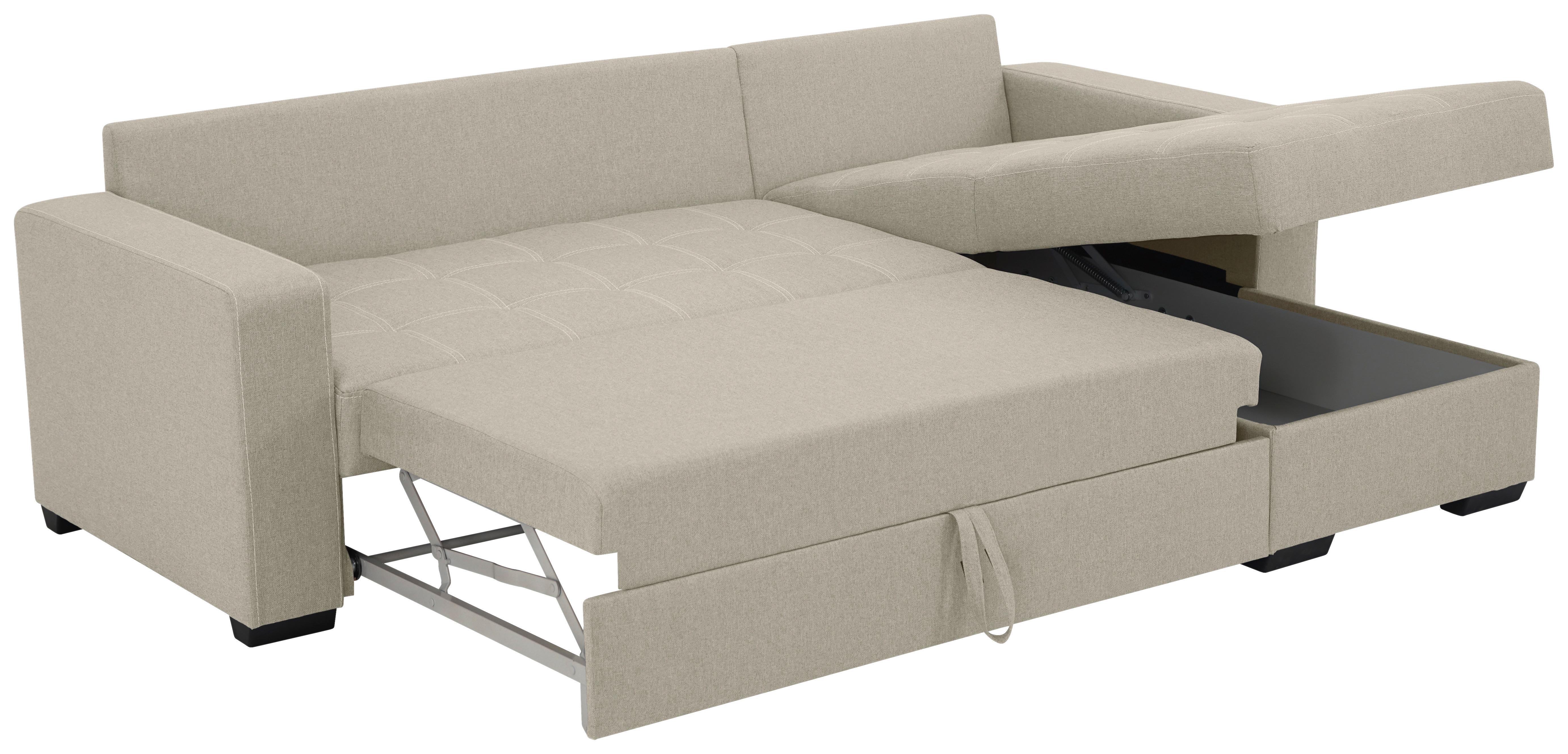Eckschlafsofa Mediolan Silberfarben S: 240x160 cm - Sandfarben/Schwarz, Design, Textil (240/160cm) - Livetastic
