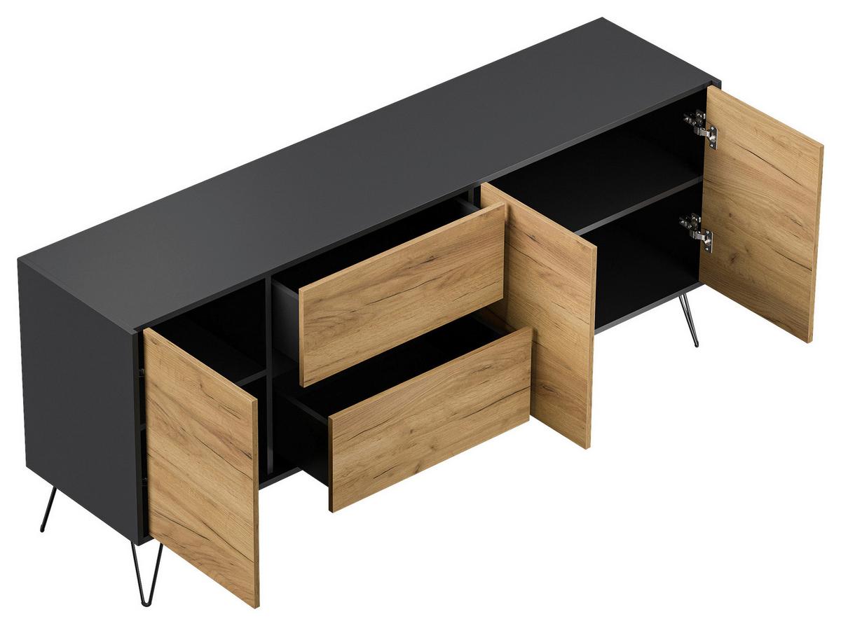 Sideboard Posseik Industrial Graphitfarben/Eiche B: 177 cm - Eichefarben/Schwarz, Design, Holzwerkstoff (177/75,8/42cm) - MID.YOU