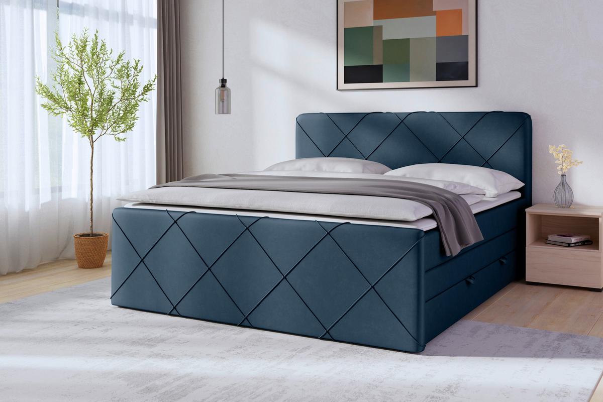 Boxspringbett mit Bettkasten Cordoba 180x200 cm Blau - Blau/Schwarz, MODERN, Holz/Kunststoff (180/200cm) - MID.YOU