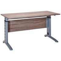 Schreibtisch höhenverstellbar B 140cm Serie 1210, Trüffel - Eichefarben/Silberfarben, Basics, Holzwerkstoff/Metall (140/65/91-109,5cm) - MID.YOU