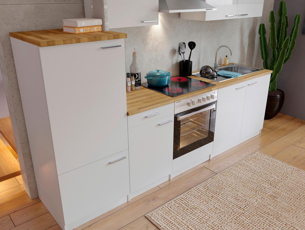 Küchenzeile Ohne Geräte B: 270 Cm Weiß/nussbaum Dekor, Modern - Nussbaumfarben/Weiß, Basics, Holzwerkstoff (270cm) - Respekta