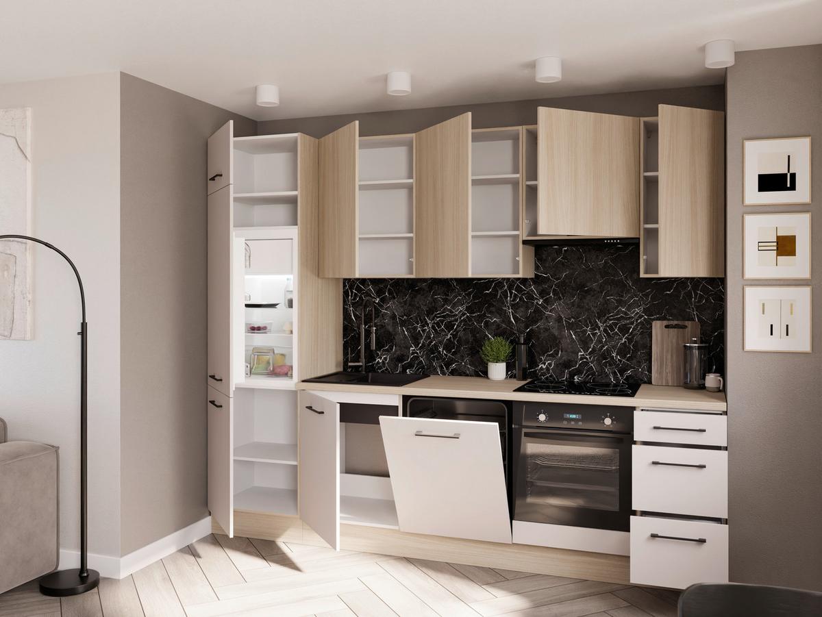 Kuchynský blok BRAVO kašmír / dub Barista - čierna/kašmírová, kompozitné drevo/plast (280/237/60cm)