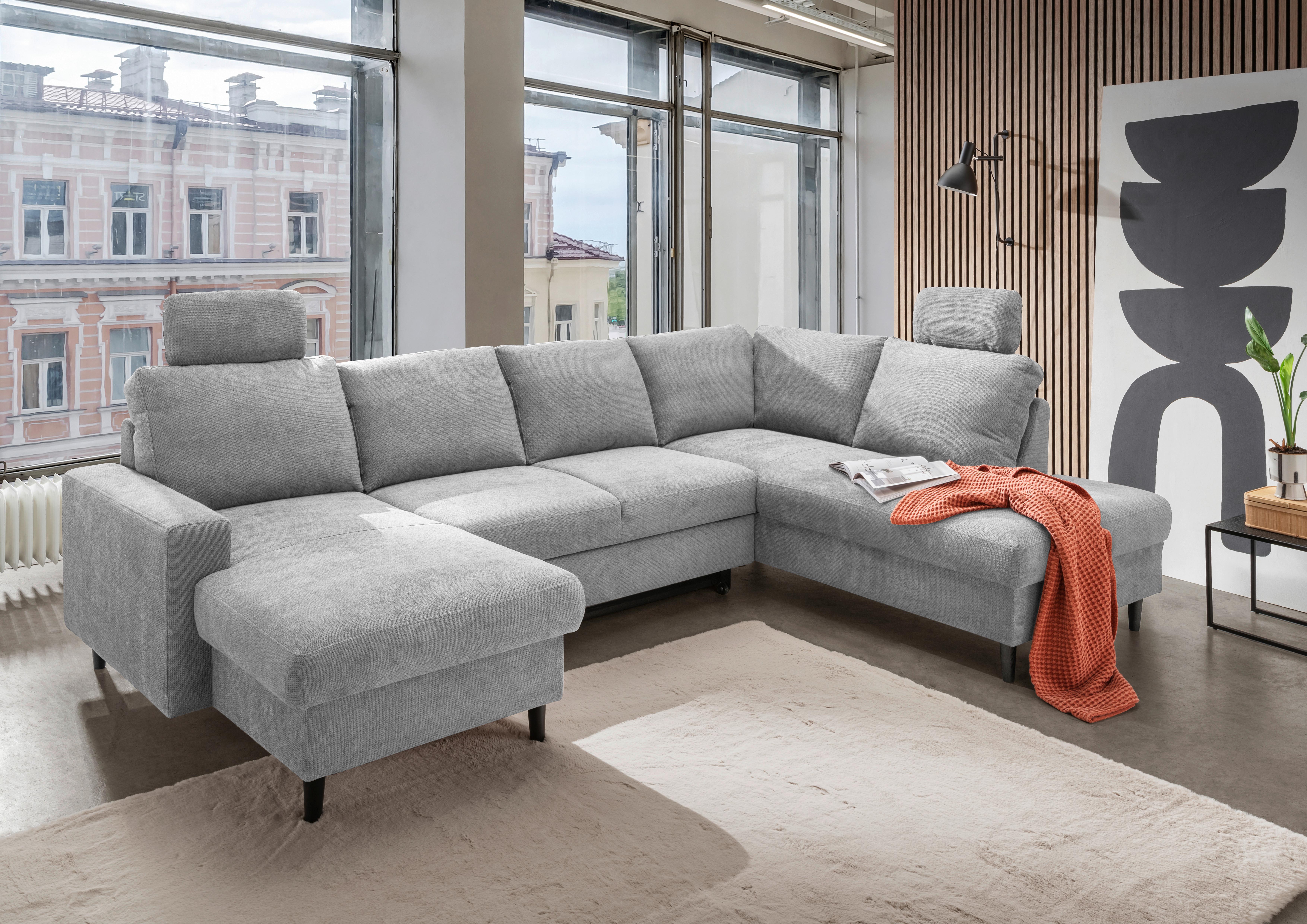 Wohnlandschaft Passione Grau U: 153x305x200 cm - Schwarz/Grau, MODERN, Textil (153/305/200cm) - Livetastic