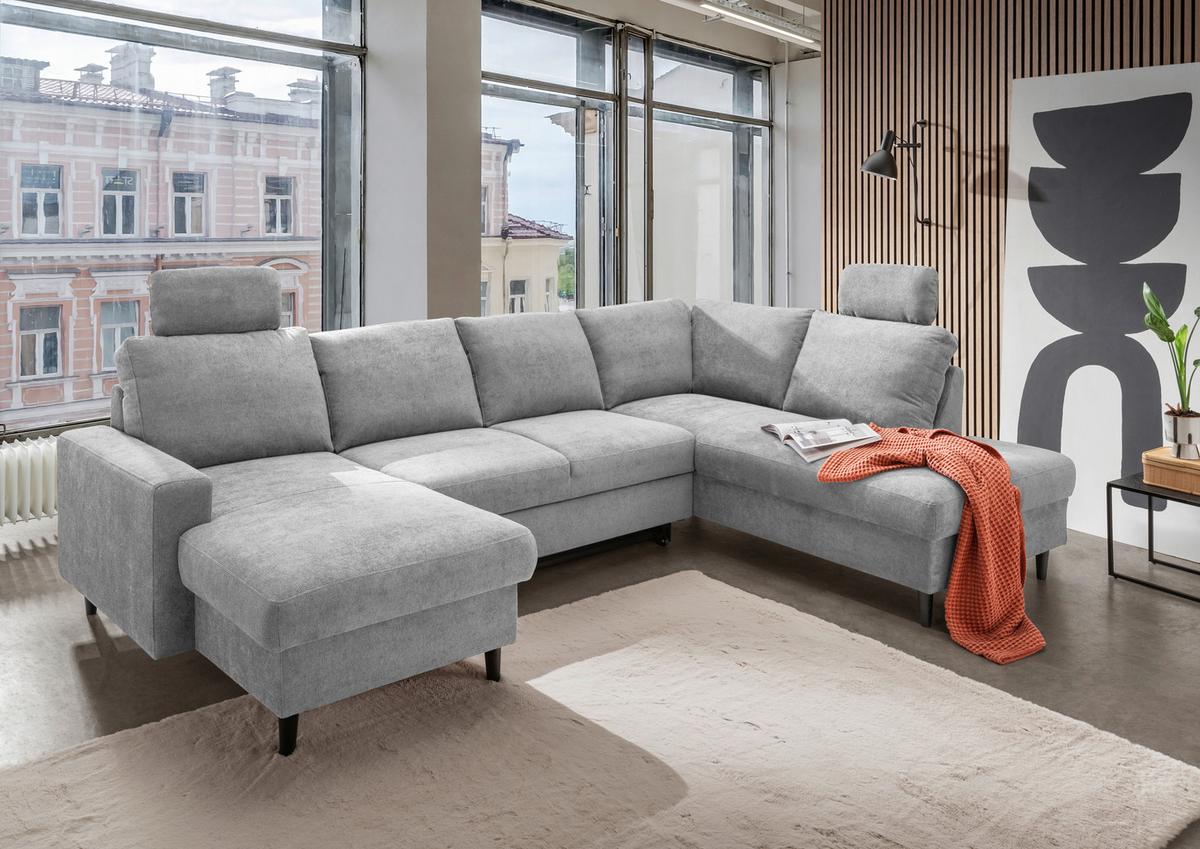 Wohnlandschaft Passione Grau U: 153x305x200 cm - Schwarz/Grau, MODERN, Textil (153/305/200cm) - Livetastic