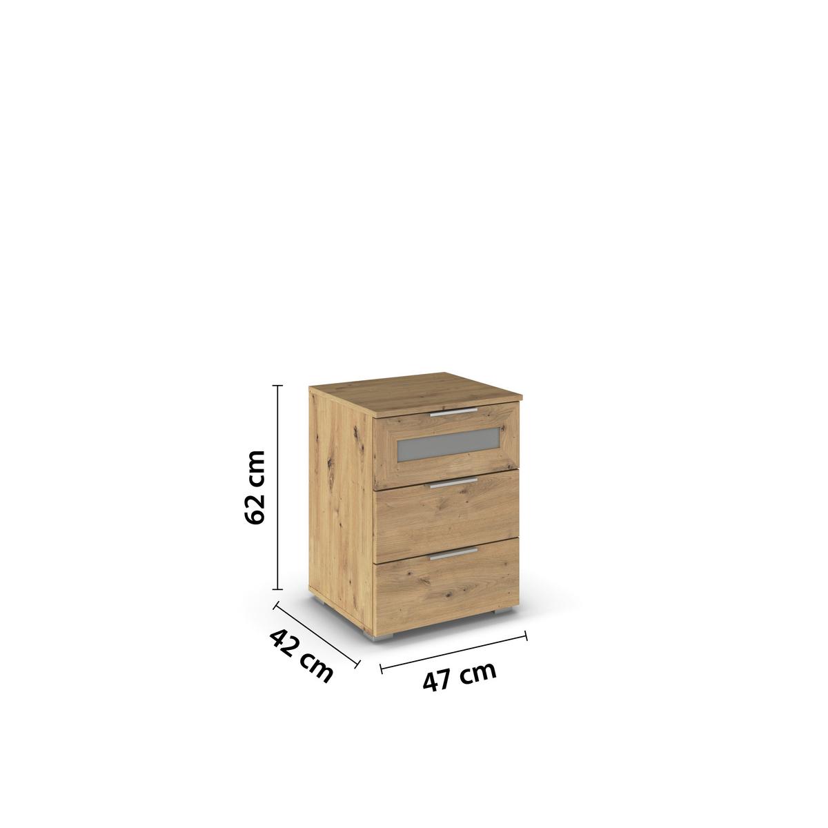 Éjjeliszekrény Mars 3 Fiók - Artisan tölgy/átlátszó, Konventionell, faalapú anyag/Üveg (47/62/42cm)