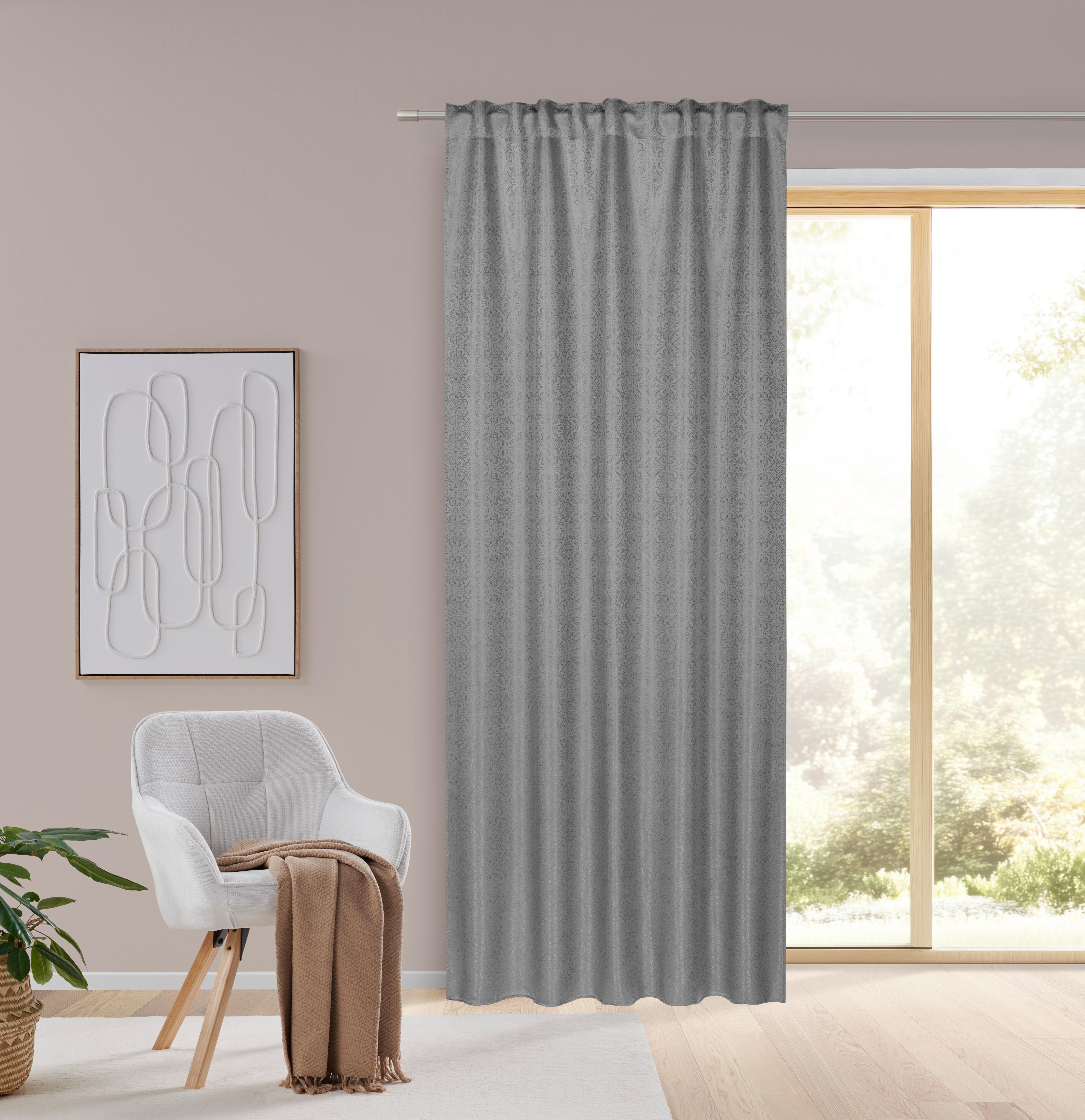 HOTOVÝ ZÁVĚS EMIL - šedá, Romantický / Rustikální, textil (135/245cm) - Mömax