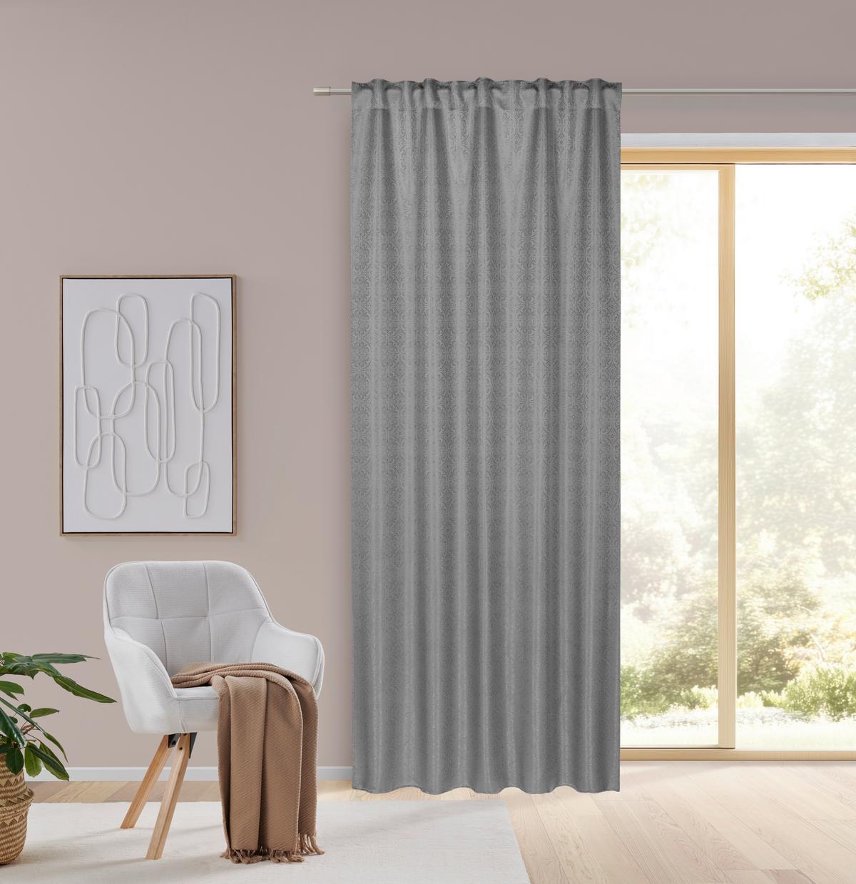 HOTOVÝ ZÁVĚS EMIL - šedá, Romantický / Rustikální, textil (135/245cm) - Mömax