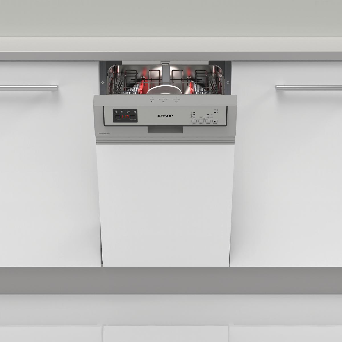 Einbau-geschirrspüler Qw-hs12s 47es-De B:44,8 Teilintegriert - Edelstahlfarben, Basics (44,8/82/57cm) - Sharp