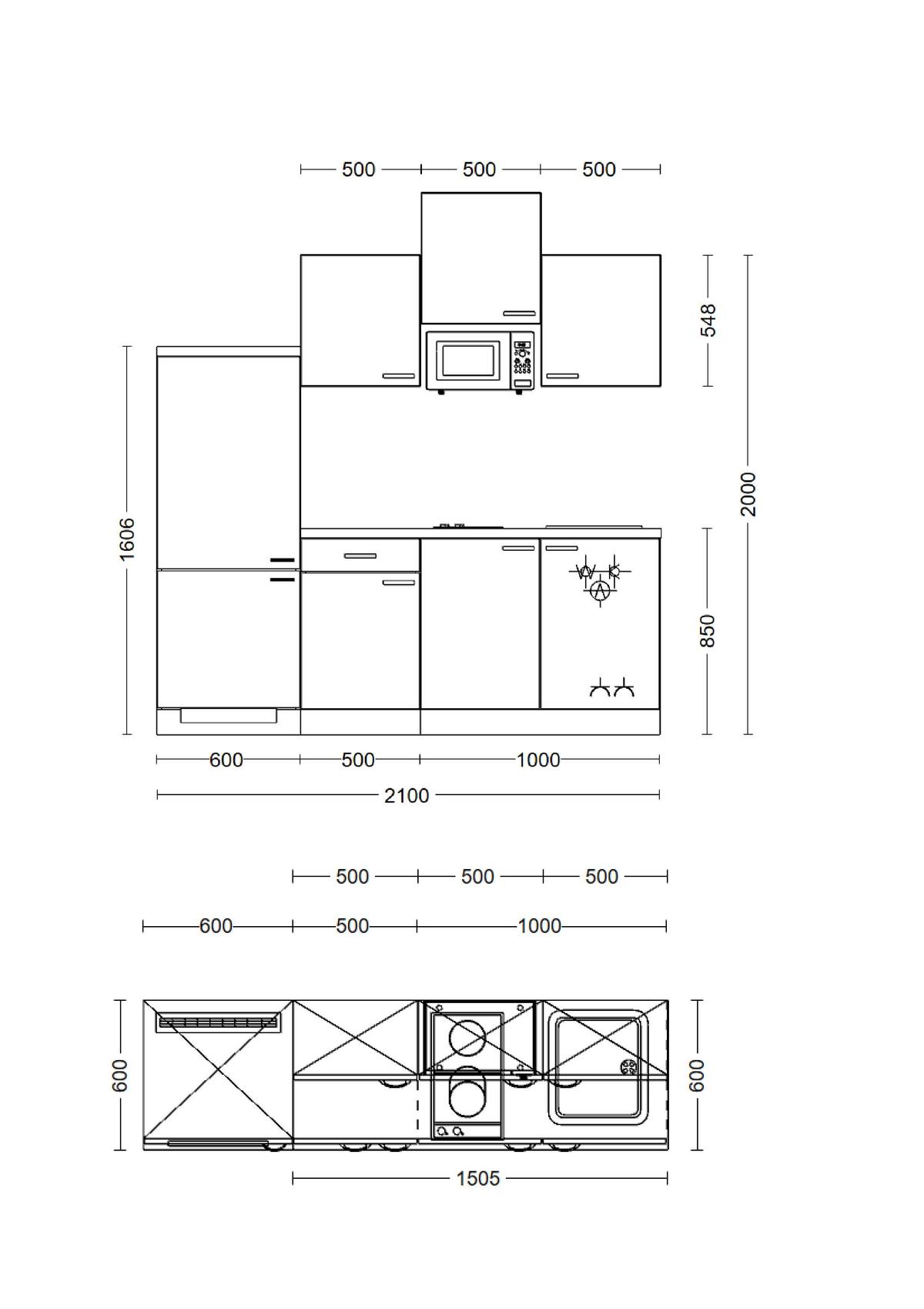 Küchenblock Avila Eichefarben/Magnolie B: 210 cm - Eichefarben/Magnolie, MODERN, Holzwerkstoff (210cm) - FlexWell
