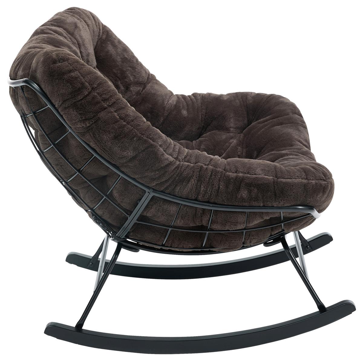 Houpací křeslo CLOUD, tmavě hnědá umělá kožešina - tmavě hnědá/černá, Moderní, kov/dřevo (96/88/103cm) - Mömax
