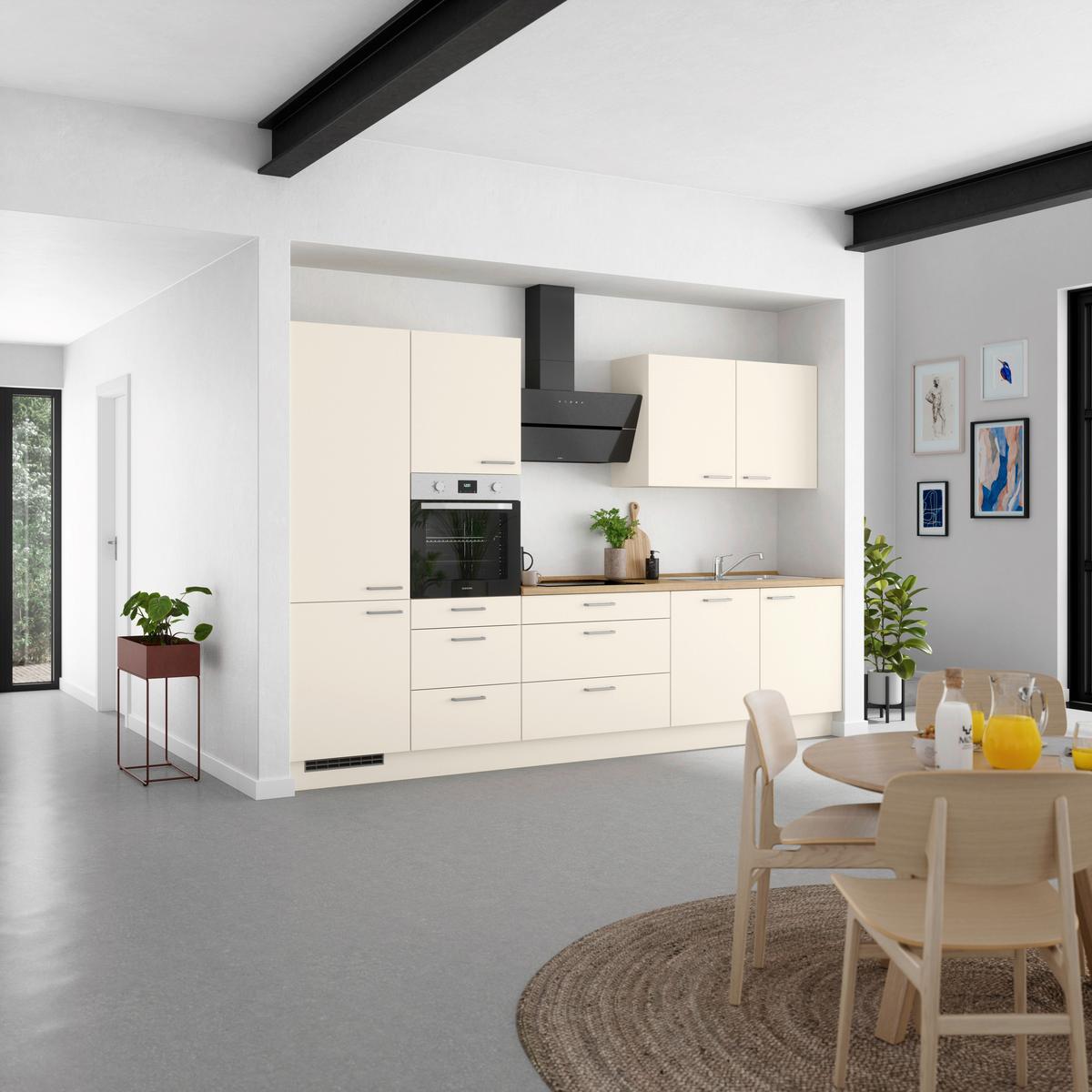 Kuchyňská linka 330 cm, magnoliová supermatná - barvy dubu/magnolie, Moderní, kov/kompozitní dřevo (330cm) - Nobilia