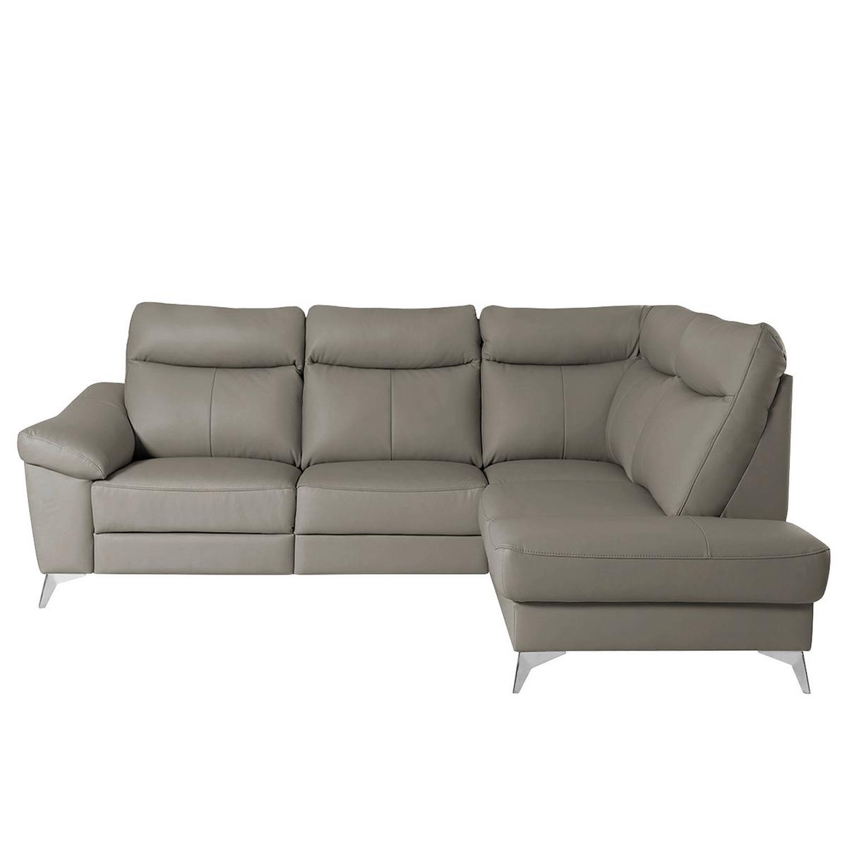 Ecksofa Luna Teilleder Schlammfarben 242x194 - Chromfarben/Schlammfarben, Design, Leder/Textil (242/194cm) - Livetastic