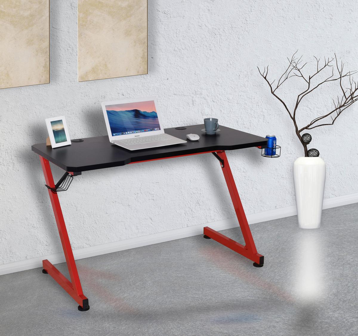 Gamer Asztal Graz *top Ár* - fekete/piros, Modern, faalapú anyag/fém (120/75/60cm) - Best Price