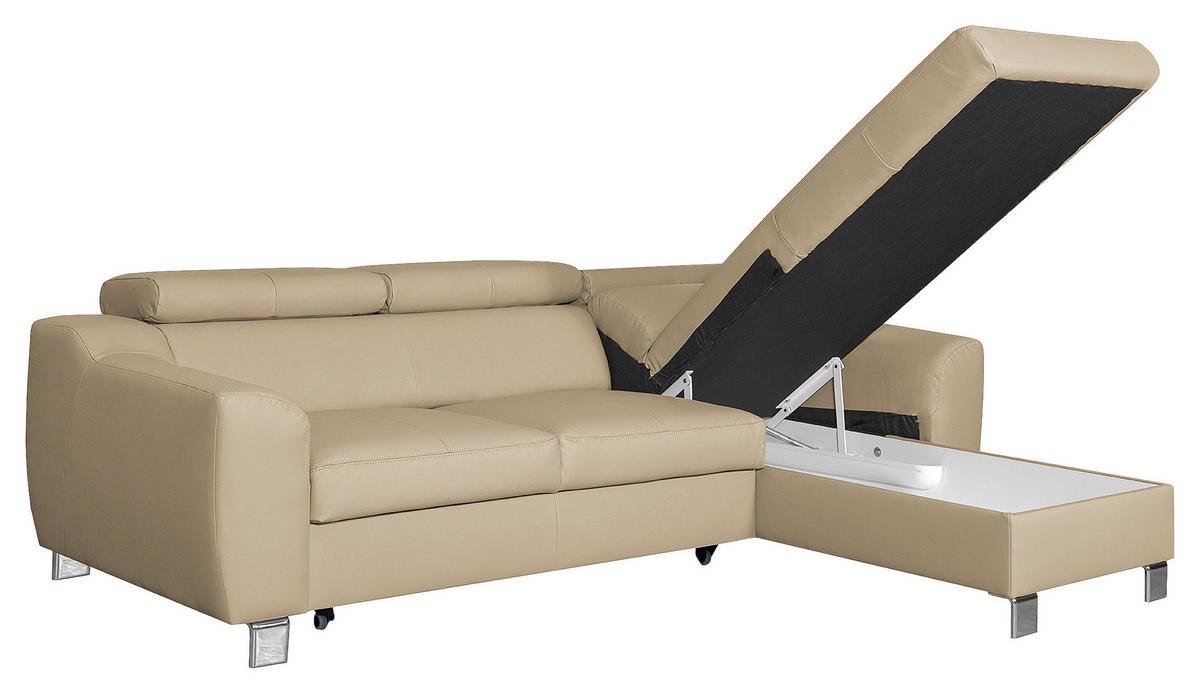 Ecksofa Aspen Beige S: 242 cm - Chromfarben/Beige, Design, Leder/Textil (242/176cm) - Livetastic