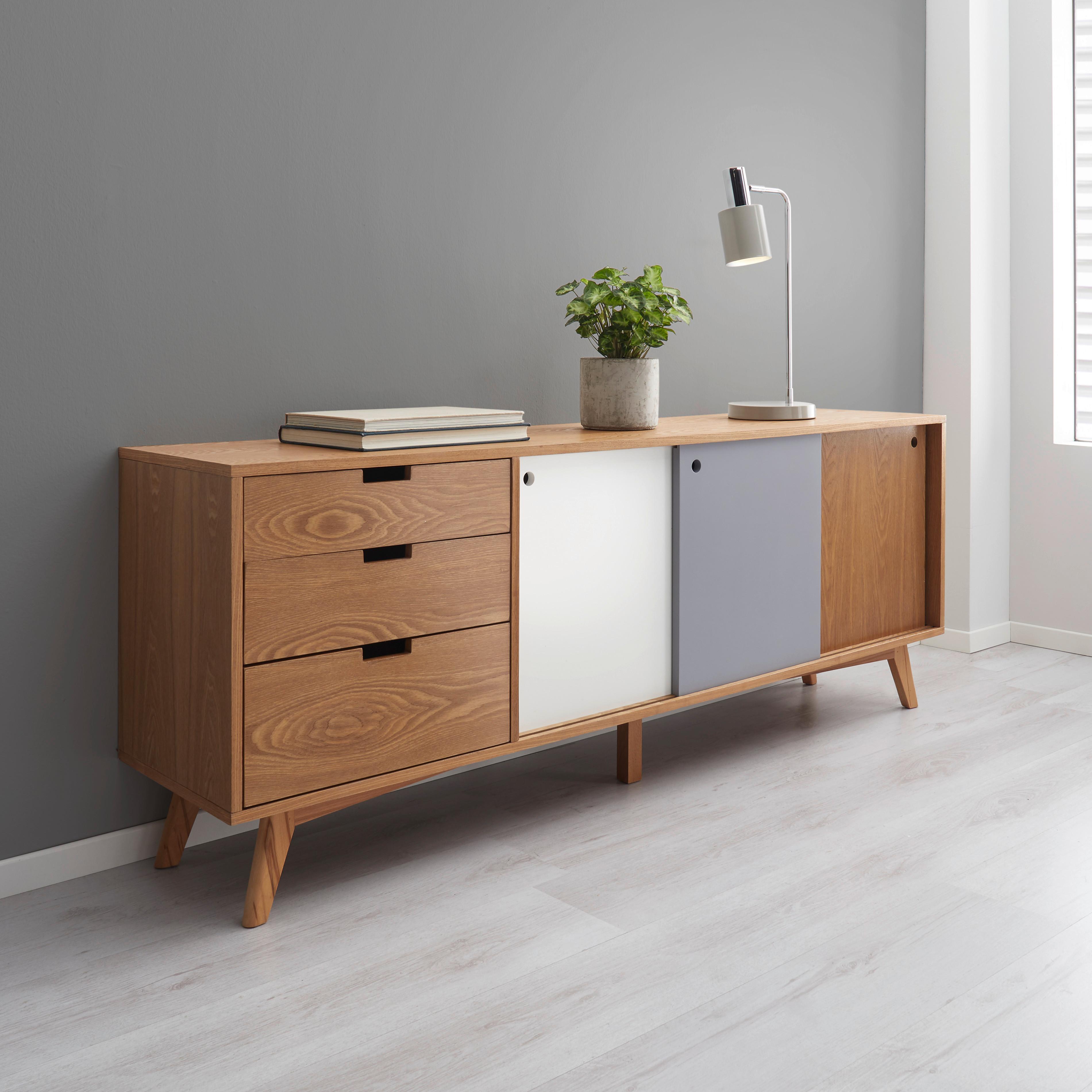 Komoda Jillian - šedá/bílá, Moderní, dřevo (160/60/35cm) - Modern Living