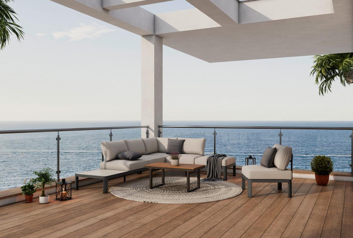 Loungegarnitur 4-Tlg Bordeaux Metall/Kunststoff mit Kissen - Dunkelgrau/Beige, MODERN, Kunststoff/Textil (300/222cm) - Beldano