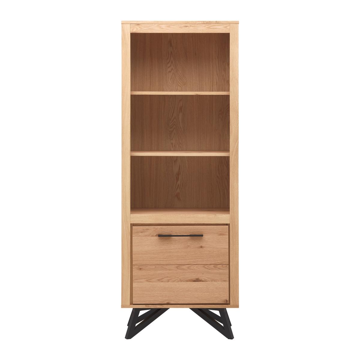 Vitrína EMILIO dub - čierna/farba duba, Modern, kov/drevo (65/175/40cm) - Bessagi Home