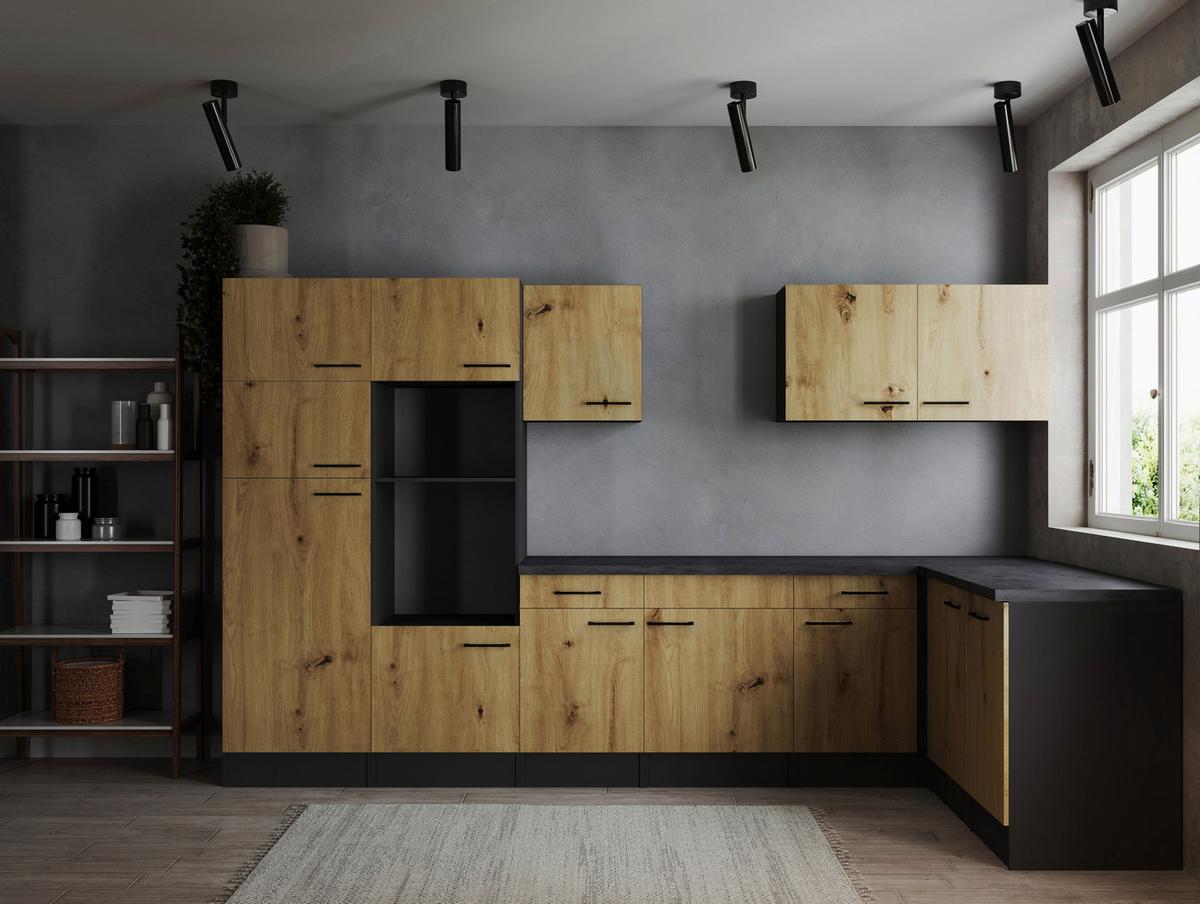 Eckküche Oliver Artisan Dekor S: 340x172 Cm - Eiche Artisan/Grau, Design, Holzwerkstoff (340/172cm) - Respekta