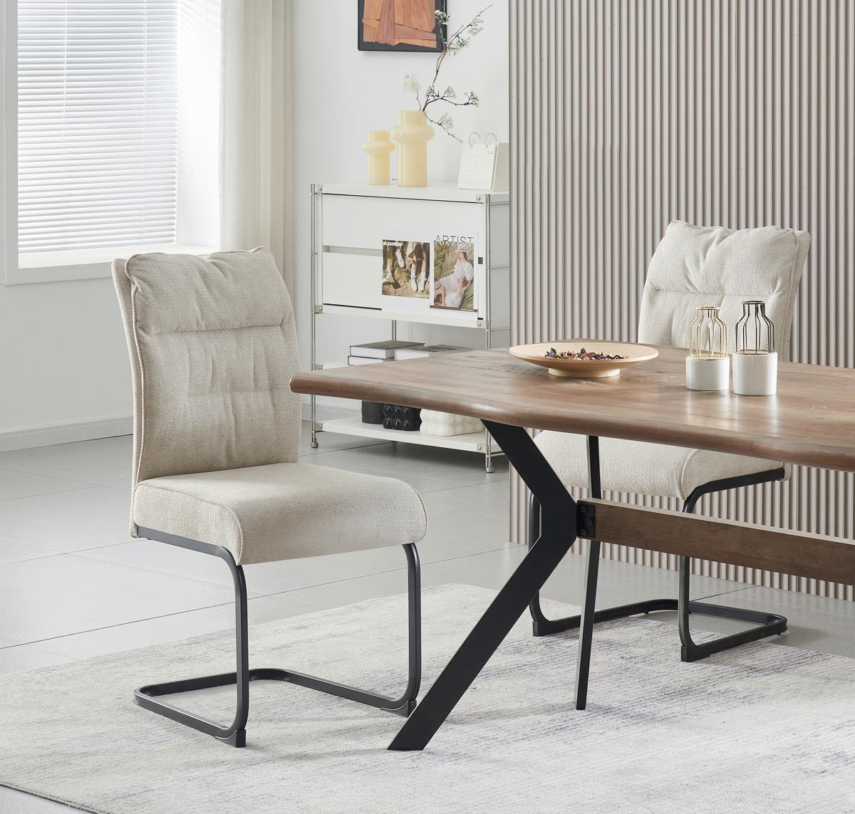 Schwingstuhl-Set Frieda Creme B: 47 cm - Creme/Schwarz, MODERN, Textil/Metall (47/94/61cm) - MID.YOU