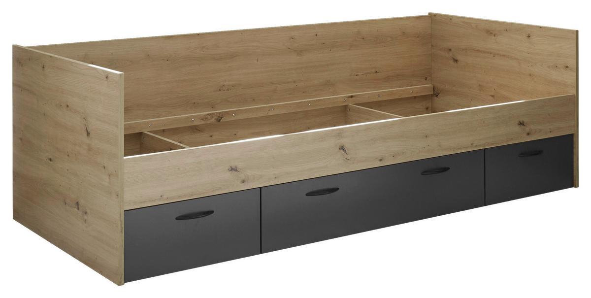 Bett Liam 90 cm Eiche Artisan, Lf: 90x200cm - Graphitfarben/Eiche Artisan, KONVENTIONELL, Holzwerkstoff (204/65/95cm)