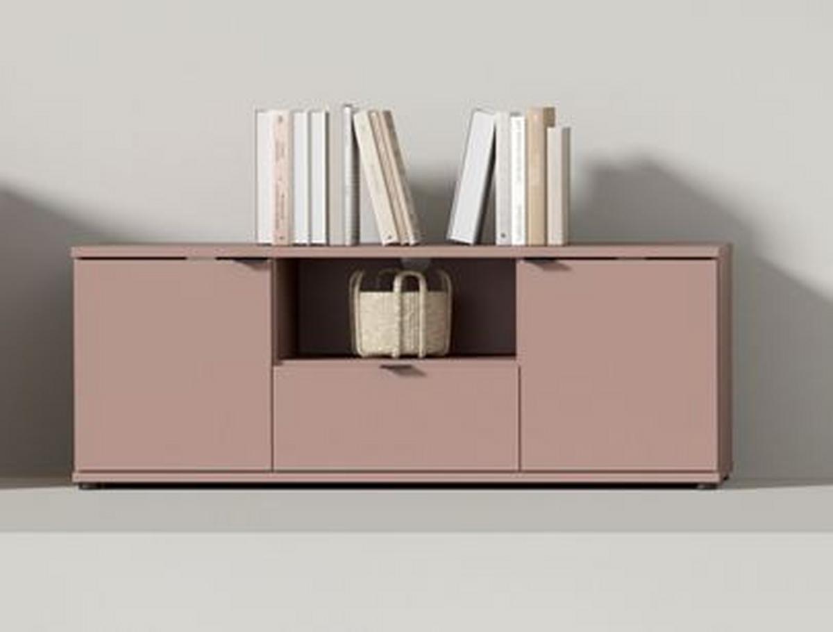 TV diel Ganymede, farba terakota, š: 130 cm - čierna/terakota, Modern, kov/kompozitné drevo (129,8/43,9/41,3cm)